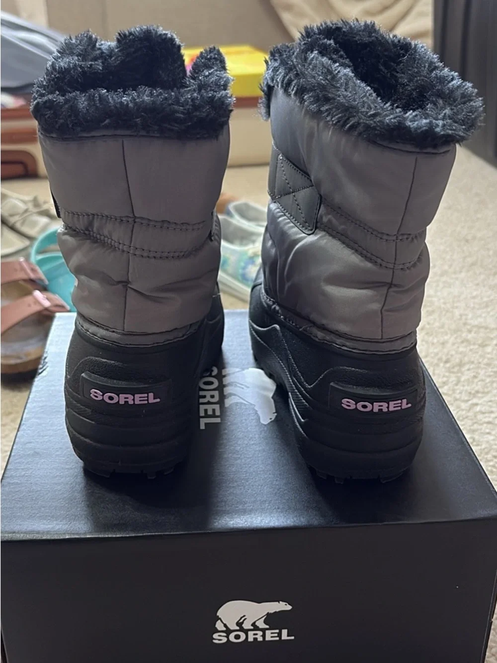 Kids Sorel Black Winter Boots with purple accents size 13 Like new